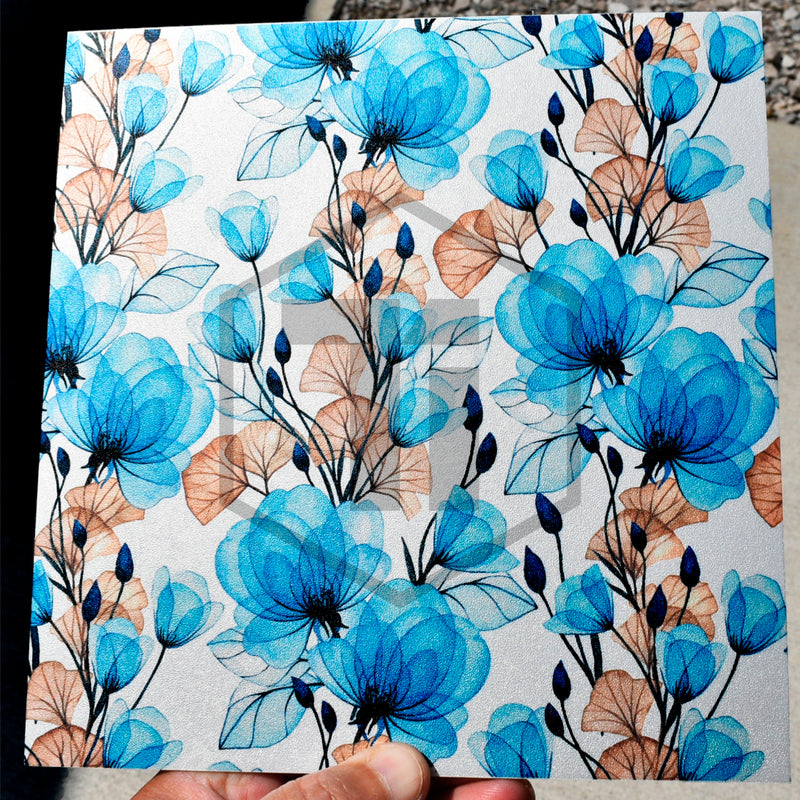 Blue Floral with Ginkgo Leaves on Aluminum Liquid Metal .080"